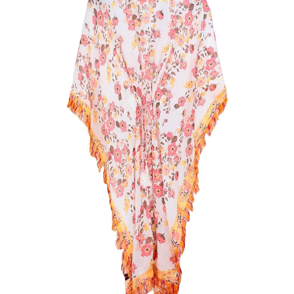 Best Indian Cotton by Italian Brand Opaline Floral Fringe Beach Kimono